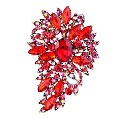 EVER FAITH Women's Austrian Crystal Wedding Flower Leaf Bouquet Brooch