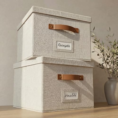 ZICOTO Decorative File Organizer Box Set of 2 - Collapsible Linen Filing Cabinets w/Handles Are Perfect to Store all Your ...