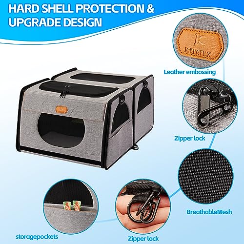 IC ICREATE.X Large Cat Carrier with Litter Box for Car Travel, Pet Carrier Bag 2-in-1，Double Cat Travel Transport Carrier ...