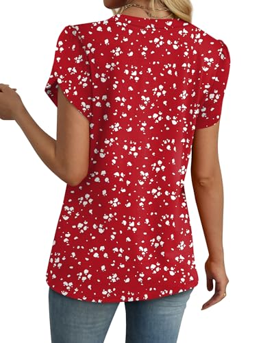 WIHOLL Womens Tops Dressy Casual Petal Sleeve Summer Spring Short Sleeve V Neck Shirts Work Business Vacation Clothes 2026