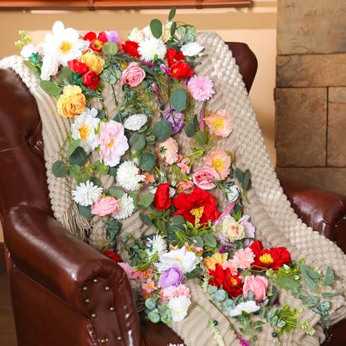 XunYee 6 Pcs 35.4 ft Flower Garlands Artificial Wildflower Vines Floral Hanging Backdrop Fake Flower Garlands Faux Silk Wi...