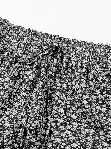 MSLG Women's High Elastic Waist Midi Skirt Casual Summer Trendy Tie Front Flowy Ruffle Floral Print A line Skirts 626