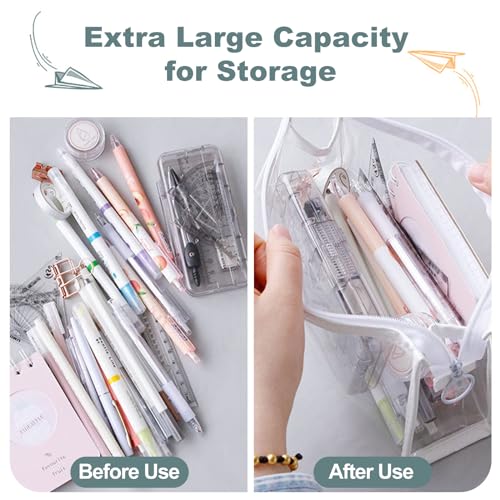 TIE-DailyNec 6 PCS Pencil Cases Clear Pen Pouch Marker Pouch Multifonction Travel Cosmetic Makeup Bag with Zipper, Exam Pe...