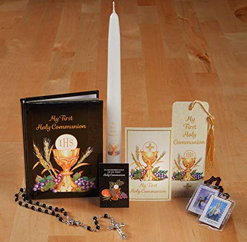 My First Holy Communion Gift Set Bread of Life Deluxe Boxed Gift Set for Boys, Scapular, Rosary, Lapel Pin, Bookmark, Cand...