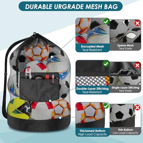 BROTOU Extra Large Soccer Ball Net Bag, 40" x 30" Drawstring Mesh Ball Bag with Zipper Pocket, Sports Equipment Bag for Gy...