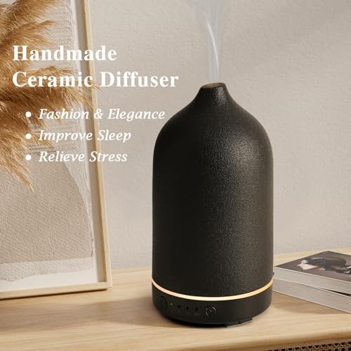 Diffuserlove Ceramic Essential Oil Diffuser Aromatherapy Diffusers for Home Bedroom Air Stone Diffuser Black Base