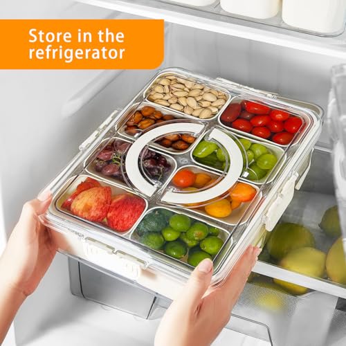 Kinnsto Snackle Box Container Meal Prep Divided Portion Serving Platters and Trays with Lid Handle Reusable Vacation Campi...