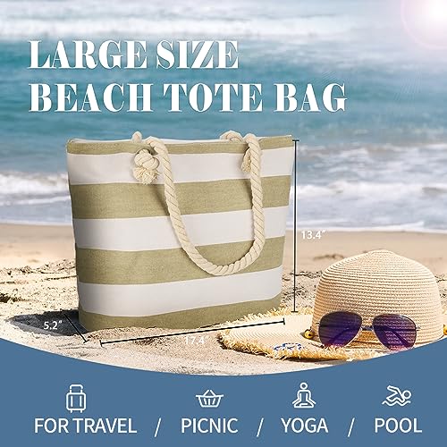 LAVTUG Beach Bags for Women, Large Canvas Beach Tote Bag Waterproof Sandproof Beach Bags Swim Pool Bag Travel Essentials