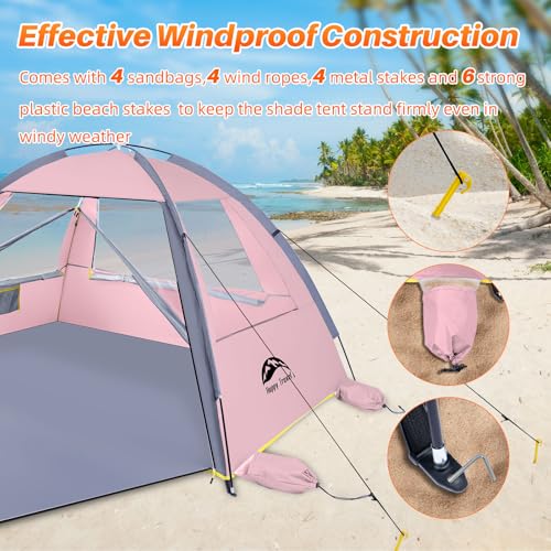 Happy Travel Beach Tent Sun Shelter for 3/4/5/6/7/8 Person, Portable UPF 50+ UV Protection Beach Shade Canopy for Family &...