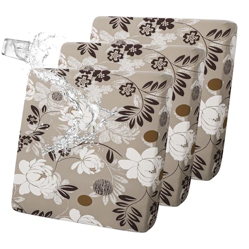 FORCHEER Waterproof Patio Cushion Covers 20x20 Floral Printed Stretch Outdoor Cushion Seat Covers for Wicker Chair Set of ...