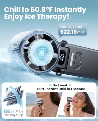 DIGIX Portable Handheld Turbo Fan with Ice Cooling, Rechargeable Personal Fan, Up to 15Hrs Cooling, 100 Speeds 25000RPM Po...