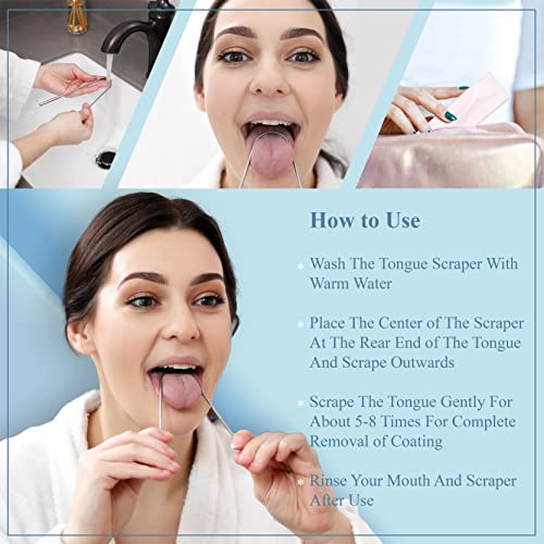 MasterMedi Tongue Scraper for Adults with Multicolor Travel Cases (2 Pack), 100% Stainless Steel, Reduce Bad Breath, Tongu...