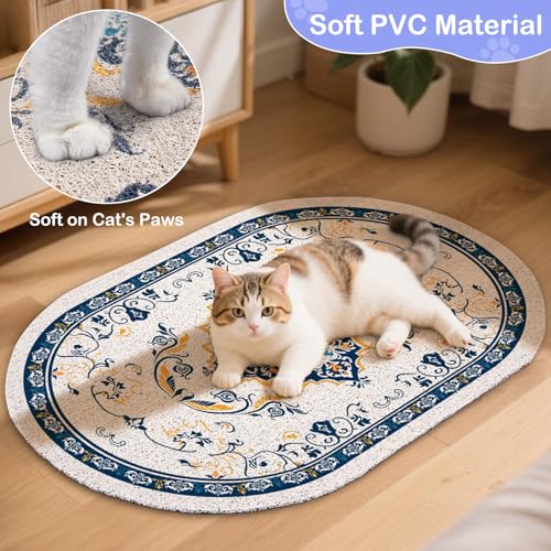 Bienbee Cat Litter Mat, 33" x 22" Large Size Litter Box Mat Rug with Non-Slip Bottom,Urine and Water Proof, Easy to Clean ...
