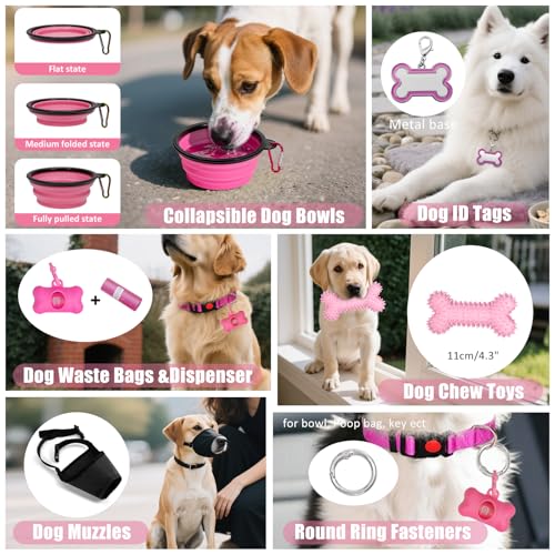 YXFDOYT No Pull Dog Harness Adjustable Collar & Leash Set - Dog Halter Harnesses Collapsible Bowls & Poop Bag Dispenser Mu...