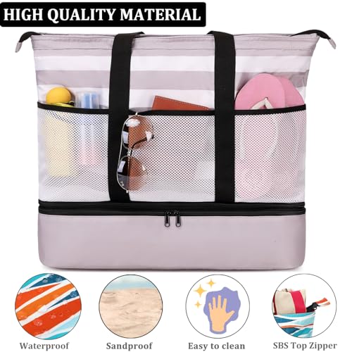 JIANYA Beach Bag Women Waterproof Sandproof Beach Tote Bags with Cooler Top Zipper Large Totes for Pool Travel Daily
