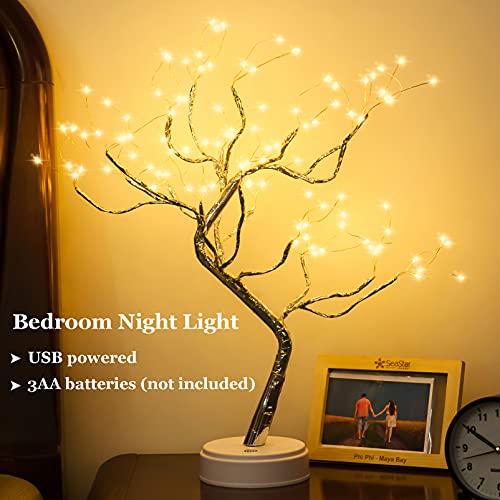 PXBNIUYA 108 LED Sparkly Fairy Tree Lamp, Warm White, Remote Control, USB/Battery, 8 Modes, DIY Bonsai Decor, Festival Dec...