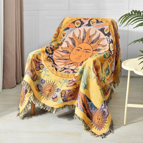 Shesyuki Boho Throw Blanket Reversible Cotton Bohemian Tapestry Hippie Room Decor Outdoor Blanket Double Sided (National S...