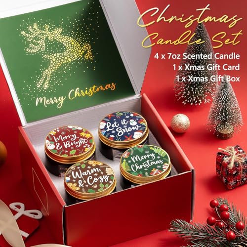 Christmas Candles Set, 4 Pack Xmas Scented Candles for Women, Winter Soy Candle for Home Scented Holiday Candle Gift Set, ...