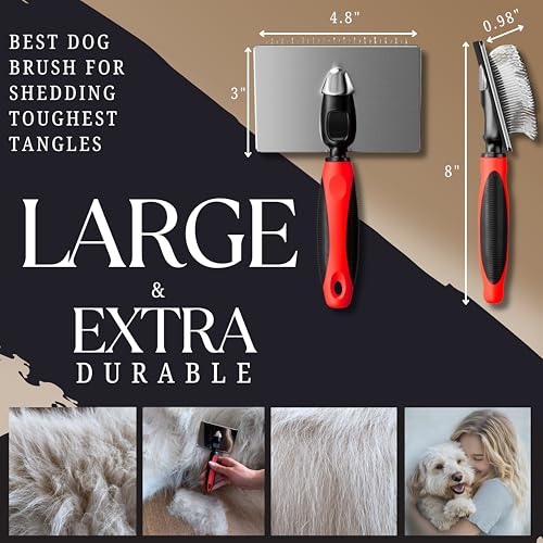 Bixy Pixy Dog Slicker Brush - Large - Protective Ball Tipped Pins Massages Pet Skin - Professional Groomer Dog Brush for G...