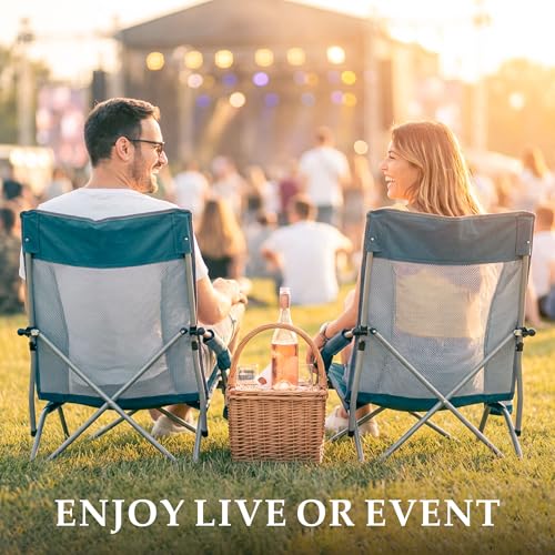 ARURU Low Folding Beach Chairs for Adults, Portable Lightweight Sling Beach Camping Chair with Cup Holder,Armrest,Foldable...