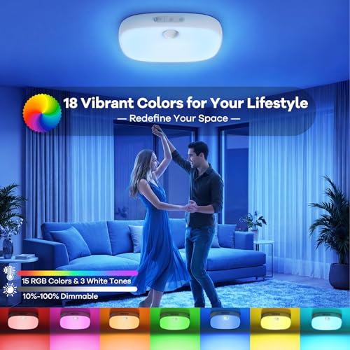 Shower Light IP65 Waterproof, Motion Sensor Ceiling Light, Rechargeable Closet Light with 10000mAh Battery & Remote, 18 RG...