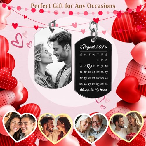 Queenberry Custom Keychain Laser Engraved Personalized Calendar Date/Photo/Text Full Color Picture