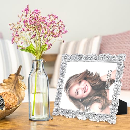 Yookeer 1 Pack 8 x 10 Inch Crystal Picture Frame Resin Wedding Photo Frame Jewel Picture with Rhinestones Photo Gift for W...