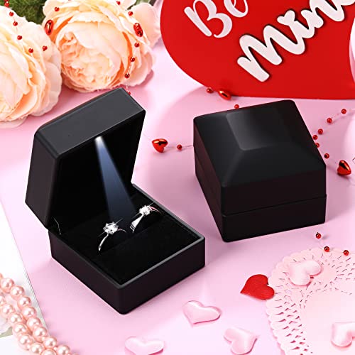 Yinkin 12 Pcs Black Velvet Jewelry Boxes LED Light Display Ring Necklace Bracelet Chain Gift Box Bulk Wedding Proposal Ann...