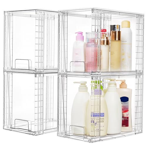 Vtopmart 4 Pack Clear Stackable Storage Drawers,9.7" High Plastic Organizers Bins for Skincare, Bathroom Supplies,Ideal fo...
