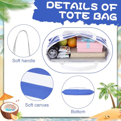 Aliceset 10 Pcs Large Beach Canvas Tote Bags Bulk for Women 18.5 x 15 Inch Waterproof Stripe Sandproof Tote Bags with Hand...