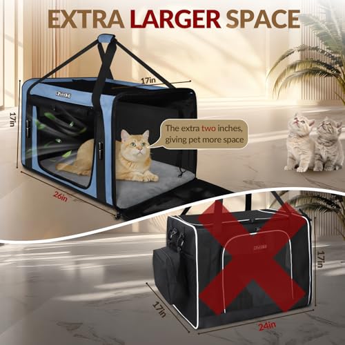 Petskd 26"x17"x17" Extra Large Cat Carrier with Litter Box for Large Cat or 2 Small Cats under 55LBS, Collapsible Soft Sid...