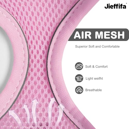 Jieffifa Cat Harness and Leash Set - Adjustable Soft Vest, Reflective Step-in Design for Safe Walking (Pink)