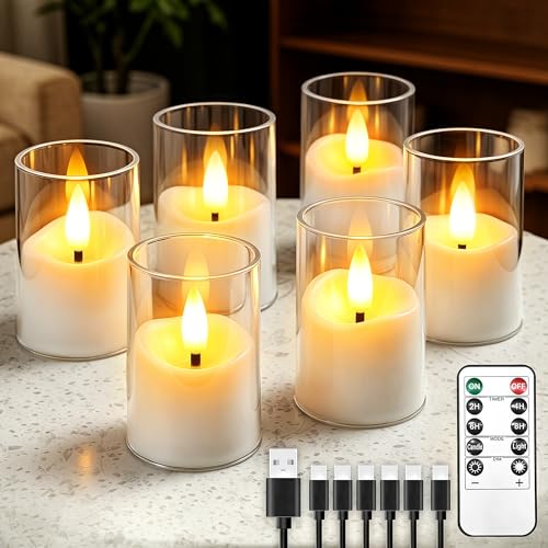 CXJPLRE Rechargeable Flameless Candles with Timer Remote, 1.7"x2.6" Clear Acrylic LED Tea Lights Candles，Small Votive Elec...