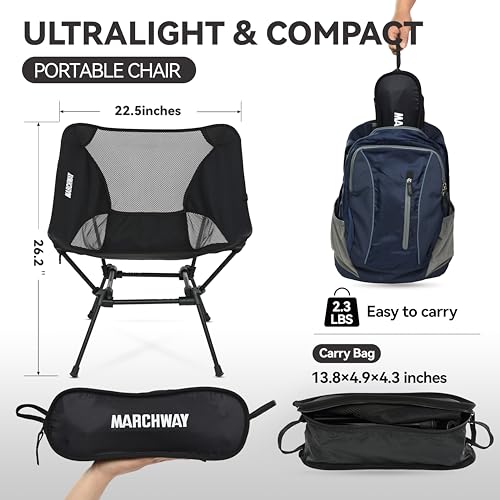 MARCHWAY Ultralight Folding Camping Chair, Heavy Duty Portable Compact for Outdoor Camp, Travel, Beach, Picnic, Festival, ...