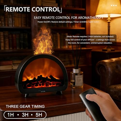 Holwim Fireplace Flame Essential Oil Diffuser - 7 Color Ultrasonic Aromatherapy Humidifier with 7-Mode Running Lights, Rem...