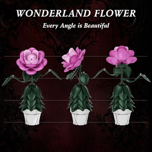 Wonderland Flower Building Sets Compatible with Lego Flowers Botanicals for Adults, Girls, Women and Fans - Pink Rose Flow...