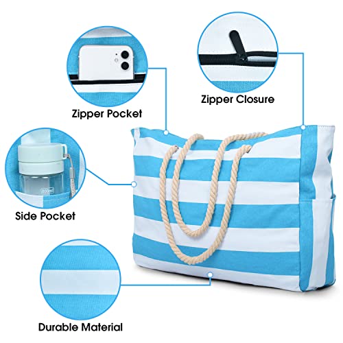 Becokan Beach Bags for Women Large Waterproof Beach Tote Bag Zipper Beach Bags Waterproof Sandproof Swim Pool Bag Large Tote