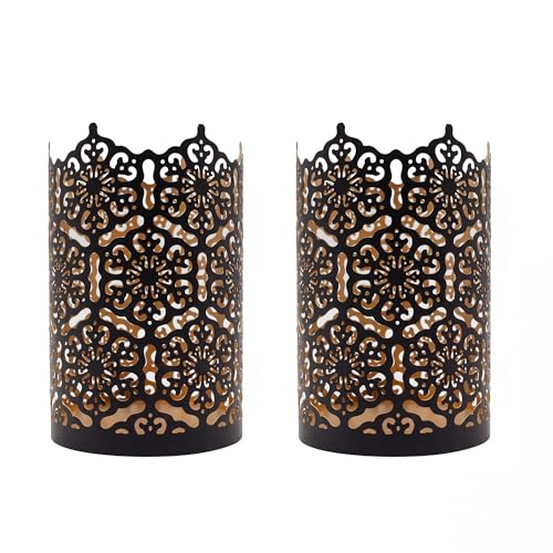 Hosley's Set of 2 Flower 7" High Cut Bronze Candle Holder & Lantern. Ideal for Use with Hosley Highly Scented Candles, Jar...
