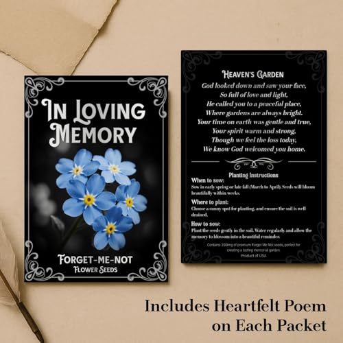 60Pack Forget Me Not Seeds Bulk - Memorial Seed Packets for Funeral Favors, Celebration of Life, Remembrance Gifts - Easy ...