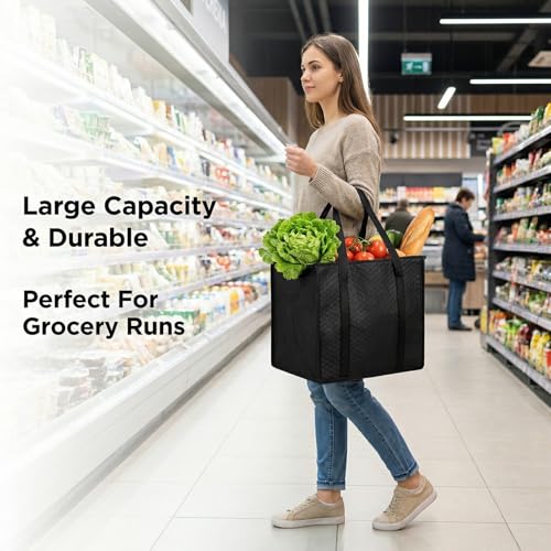 GZGTUU 4 Pack Leakproof Insulated Grocery Bags, Reusable Thermal Tote with Zipper Top, Foldable Cooler Bags Insulated for ...