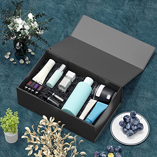 RYDDOY Black Gift Box, 9.5x6x3'' Gift boxes for Presents with Lids Magnetic Closure Rectangle Collapsible for Groomsman Pr...