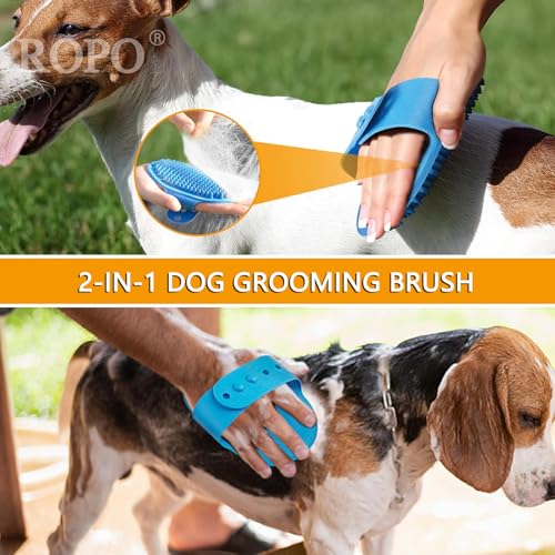Dog Grooming Brush, CWXZSTM Pet Shampoo Bath Brush Soothing Massage Rubber Comb with Adjustable Ring Handle for Long Short...