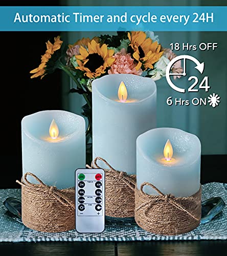 PETRISTRIKE Ocean Blue Flameless Candles, Nautical Themed Led Pillar Candles with Remote & Timer, Decorative Flickering Ca...
