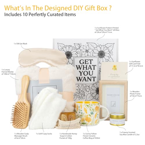 Foldifyzen Birthday gifts for women, Get well soon gift baskets,care package with sunflower coffee mug,sunflower pattern g...