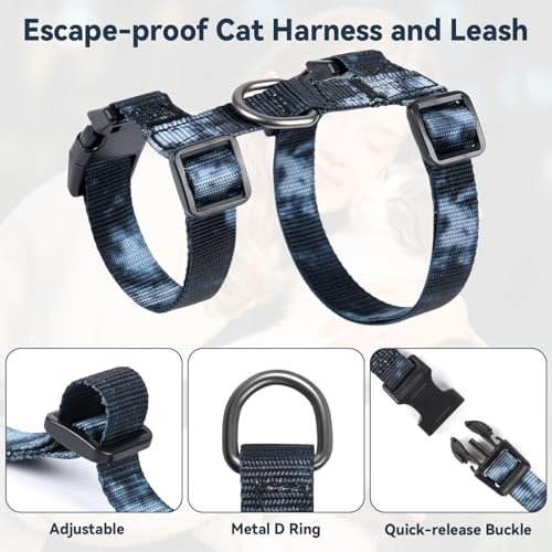 Cat Harness and Leash Set, 3-in-1 Escape Proof Adjustable, Comfortable Soft Lightweight, Safe, Easy to Wear, Walking Trave...