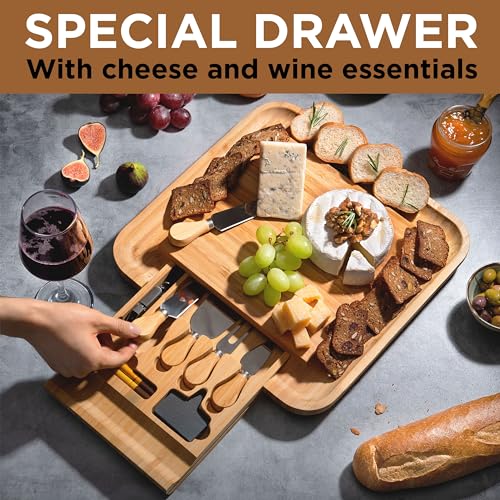 Personalized Charcuterie Board Gift Set - Custom Engraved Bamboo Cheese Board with Knife Set, Monogrammed Serving Platter ...