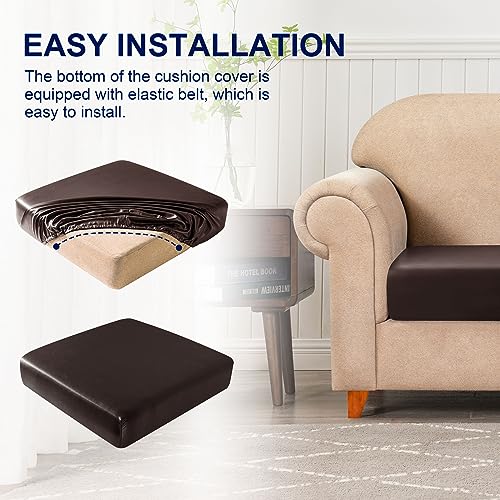 SUBRTEX Leather Waterproof Cushion Covers Breathable Sofa Seat Slipcpvers for 1-2-3-4 Seaters Stretch Replacement for Furn...