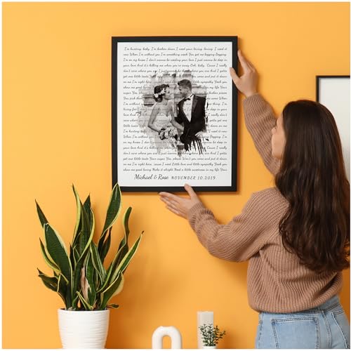 Personalized Music Lyrics Song Canvas/Photo Unframed/Framed Prints Heart in Heart Names Date Upload Photo on Prints Annive...