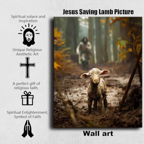 Religious wall decor for prayer room Christian wall art for Christmas decorations indoor Jesus and Lamb canvas wall prints...
