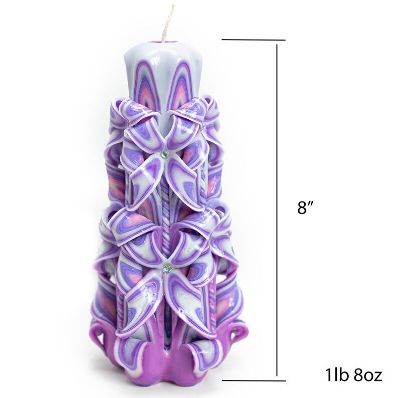 Carved Candle Artisan Handmade Decorative Dipped Candle 8 inch Pink Purple Fall Thanksgiving New Year Christmas Holiday Se...